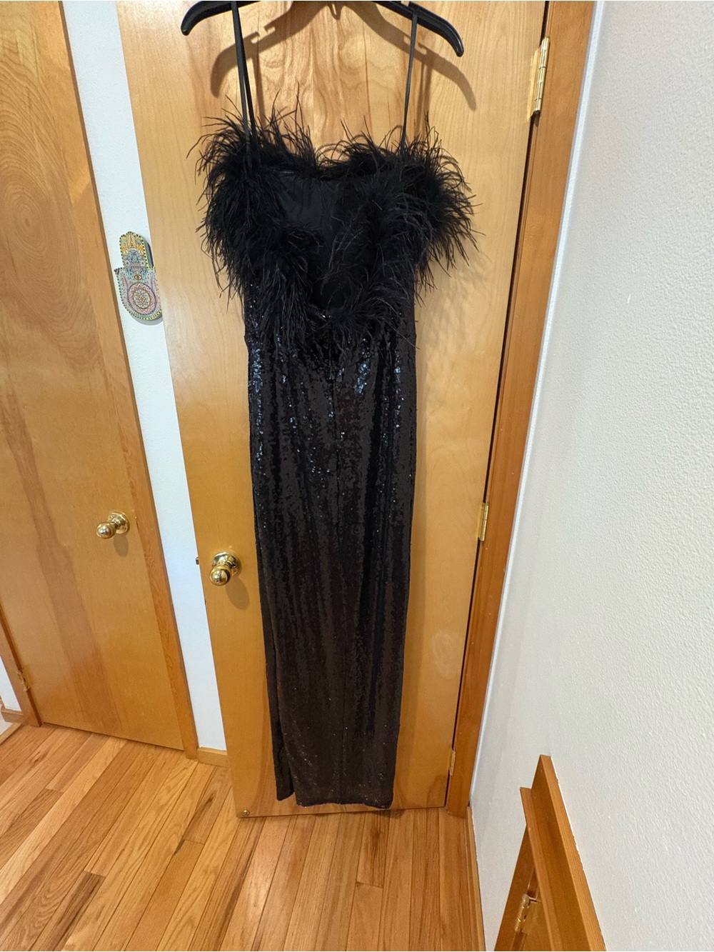 Vintage sequin strapless dress with feather trim- Elegant Evening Look